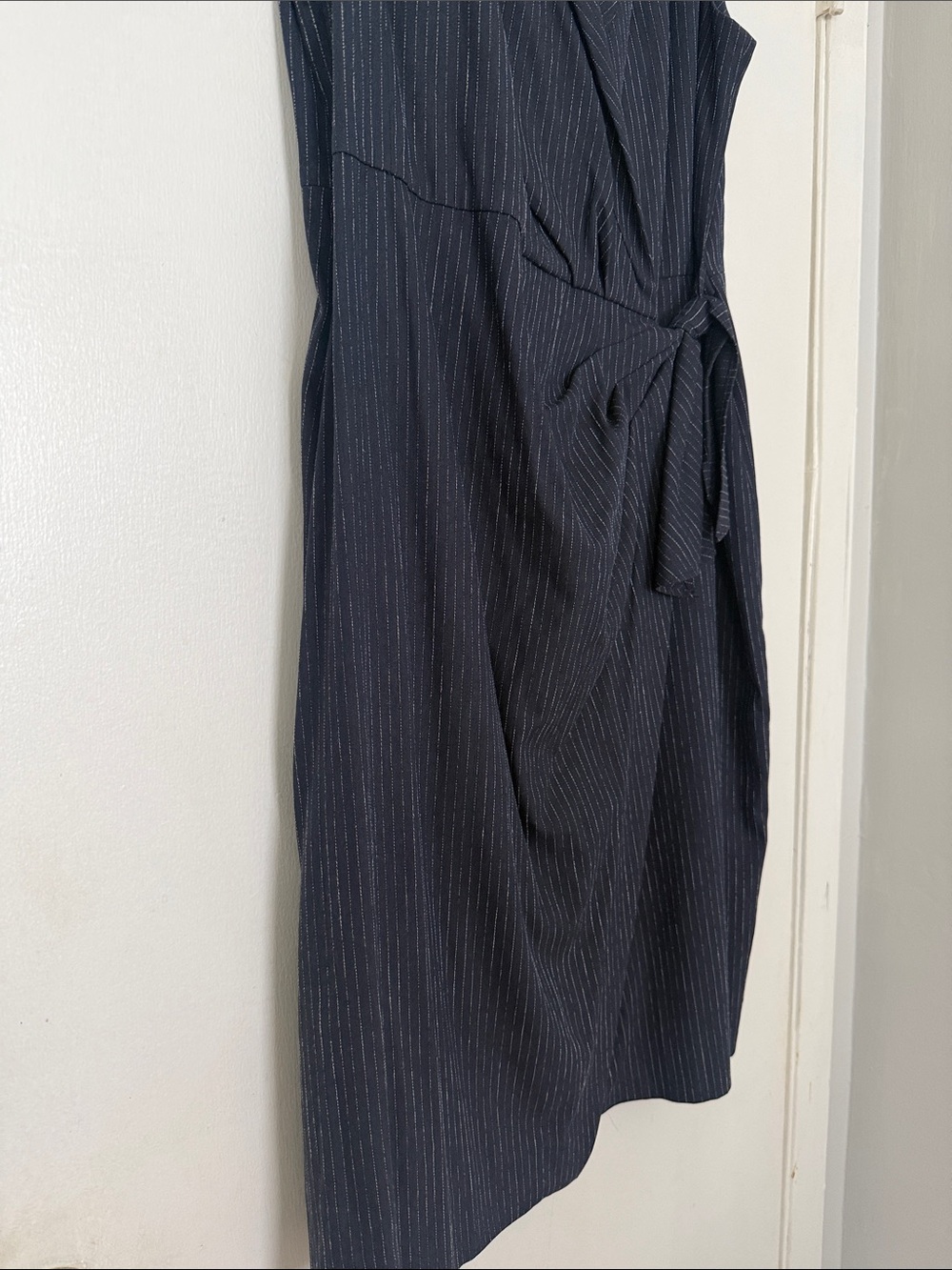 Rebecca Taylor Navy Pinstripe Sleeveless Wrap-Style Midi Dress - Picture 4 of 5